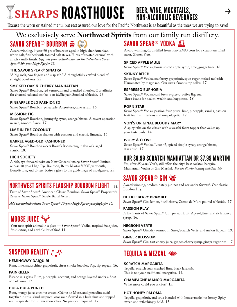 Sharps RoastHouse Menu - Image 1